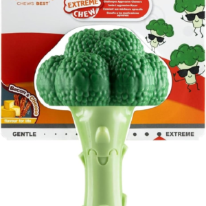 Extreme Chewers Tough Nylon Dog Novelty Broccoli Chew Toy, Durable, Boredom Breaker, Cleans Teeth, Bacon & Cheese Flavour, Large, for Dogs 0-23Kg