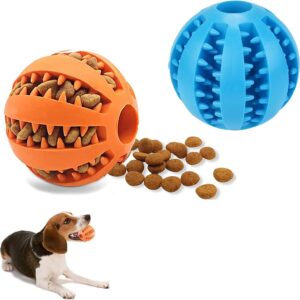 Dog Ball Toys,Dog Tooth Cleaning Ball,2Pcs Dog Treat Dispenser Ball,Dog Toys Teeth Cleaning,Puppy Chew Toys Pet Training Ball,Durable Interactive Toy Dog Ball-5Cm(Blue/Orange)