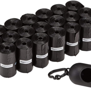 Dog Poop Bags with Dispenser and Leash Clip, Unscented, 300 Count (15 Packs of 20), Black, 13 Inch X 9 Inch