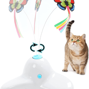 Indoor Interactive Play Teaser Cat Toy with 360°Electric Rotating Butterfly (Cream White)